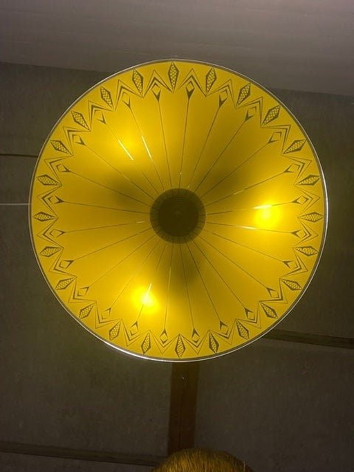 Vintage glazen hanglamp geel Tsjechisch 1960 van Napako