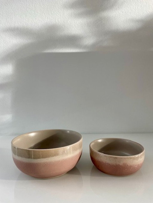 2X Moderne Serveerschalen Taupe/Nude Roze (Ø11Cm En Ø14Cm)