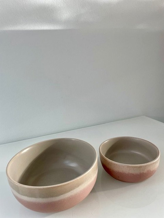 Image 1 of 2X Moderne Serveerschalen Taupe/Nude Roze (Ø11Cm En Ø14Cm)