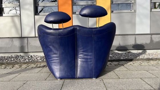 Image 1 of Himolla bank leer blauw 2-zits