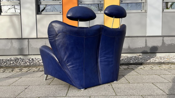 Image 1 of Himolla bank leer blauw 2-zits