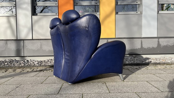 Image 1 of Himolla bank leer blauw 2-zits