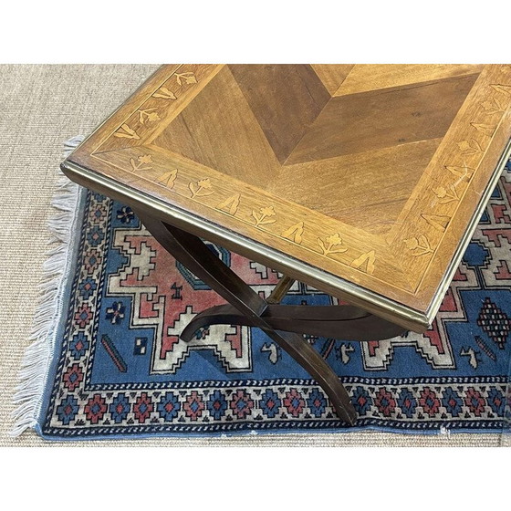 Image 1 of Vintage marqueterie en glazen salontafel, Engeland 1950