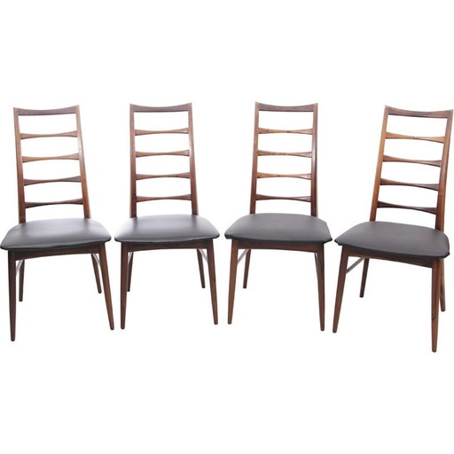 Set van 4 Scandinavische vintage stoelen Lis in leer van Niels Koefoed