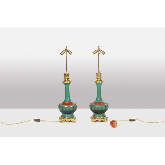 Image 1 of Paar vintage lampen van Parijs porselein en brons, Frankrijk 1850