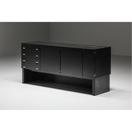 Image 1 of Vintage Brutalistisch dressoir in zwart gezwart eiken en steen, 1970