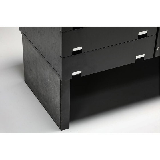 Image 1 of Vintage Brutalistisch dressoir in zwart gezwart eiken en steen, 1970