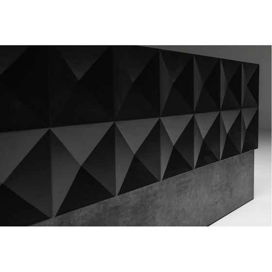 Image 1 of Vintage Brutalistisch dressoir in zwart gezwart eiken en steen, 1970