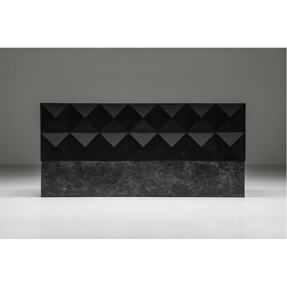Image 1 of Vintage Brutalistisch dressoir in zwart gezwart eiken en steen, 1970