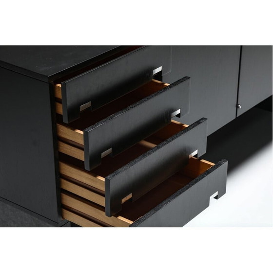 Image 1 of Vintage Brutalistisch dressoir in zwart gezwart eiken en steen, 1970