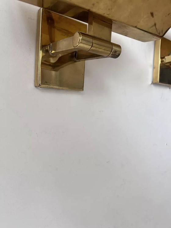 Image 1 of 2X Vintage verstelbare wandlampen, massief messing, Italië 1970