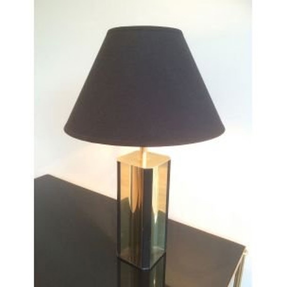 Image 1 of Franse vintage lamp van verguld metaal en hout, 1960