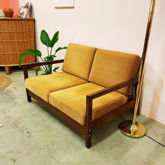 Image 1 of Vintage Midcentury Teakhouten 2-Zits Bankje