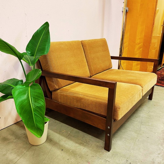 Image 1 of Vintage Midcentury Teakhouten 2-Zits Bankje