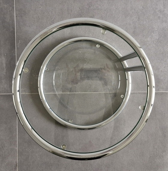 Image 1 of Bijzettafel Rond - Chroom Met Glas 1980S - Bauhausstijl