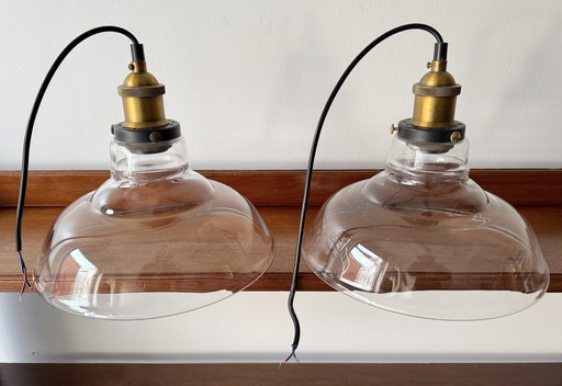 2 Glazen hanglampen in vintage stijl