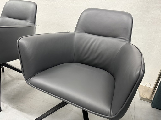 4 Leolux Gyon Eetkamerstoelen Ceras Rock Leer