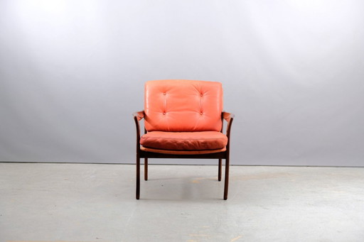 Rood leren fauteuil van Walter Knoll / Wilhelm Knoll, jaren 60