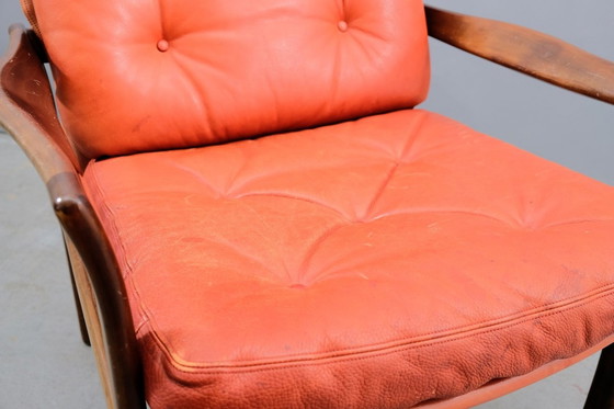 Image 1 of Rood leren fauteuil van Walter Knoll / Wilhelm Knoll, jaren 60