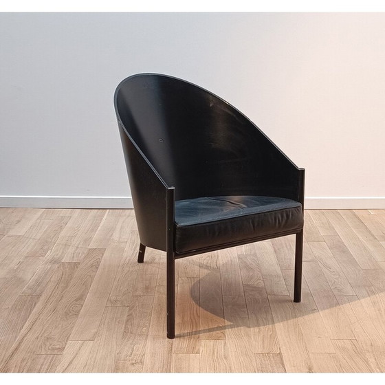 Image 1 of Vintage Pratfall fauteuil in donker hout en zwart leer van Philippe Starck