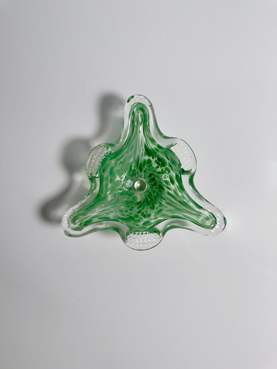 Image 1 of Vintage Murano asbak pastel groen gespikkeld driehoek jaren 70 kom