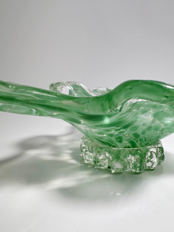 Image 1 of Vintage Murano asbak pastel groen gespikkeld driehoek jaren 70 kom