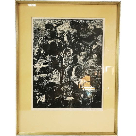 Vintage litho door Helle Thorborg, Denemarken 1964 – Wanddecoratie