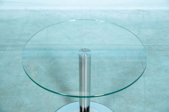 Image 1 of Space age ronde bijzettafel, chroom en glas plantentafeltje