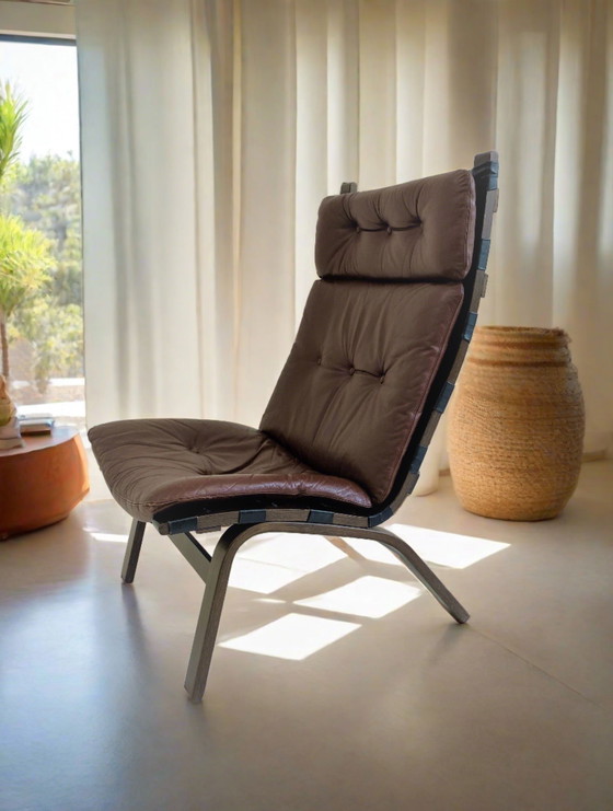 Image 1 of Bruin Leren Fauteuil Deens Design Farstrup 1972