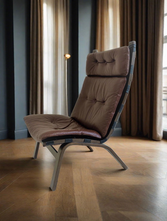 Image 1 of Bruin Leren Fauteuil Deens Design Farstrup 1972