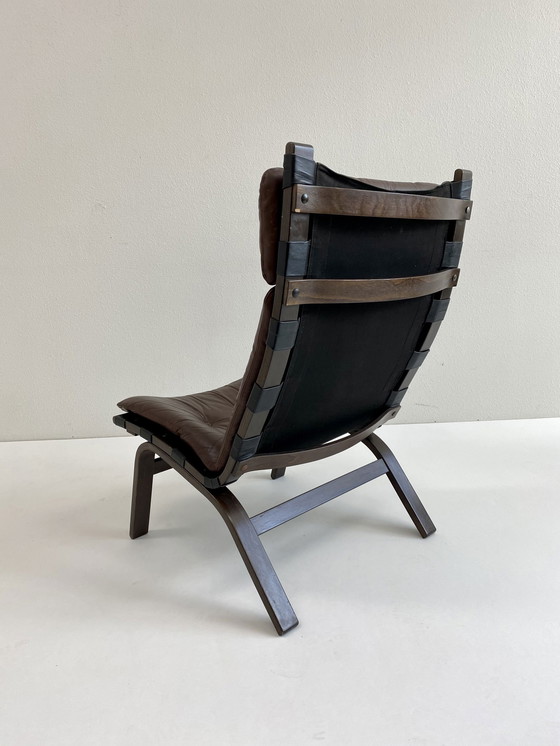 Image 1 of Bruin Leren Fauteuil Deens Design Farstrup 1972