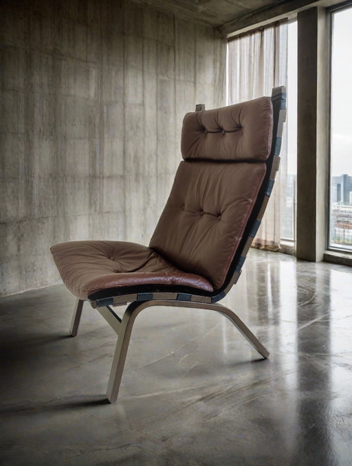 Bruin Leren Fauteuil Deens Design Farstrup 1972