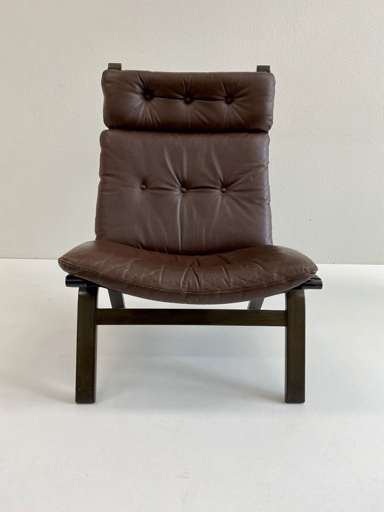 Image 1 of Bruin Leren Fauteuil Deens Design Farstrup 1972