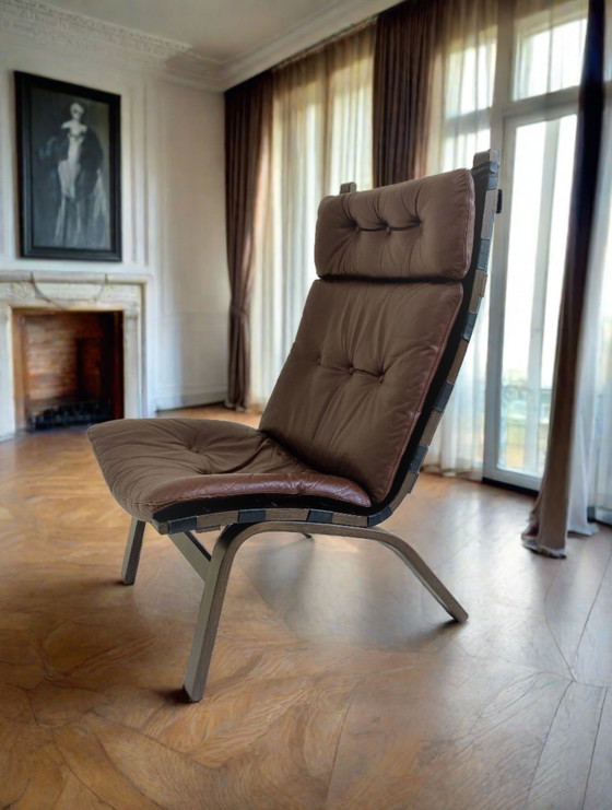 Image 1 of Bruin Leren Fauteuil Deens Design Farstrup 1972