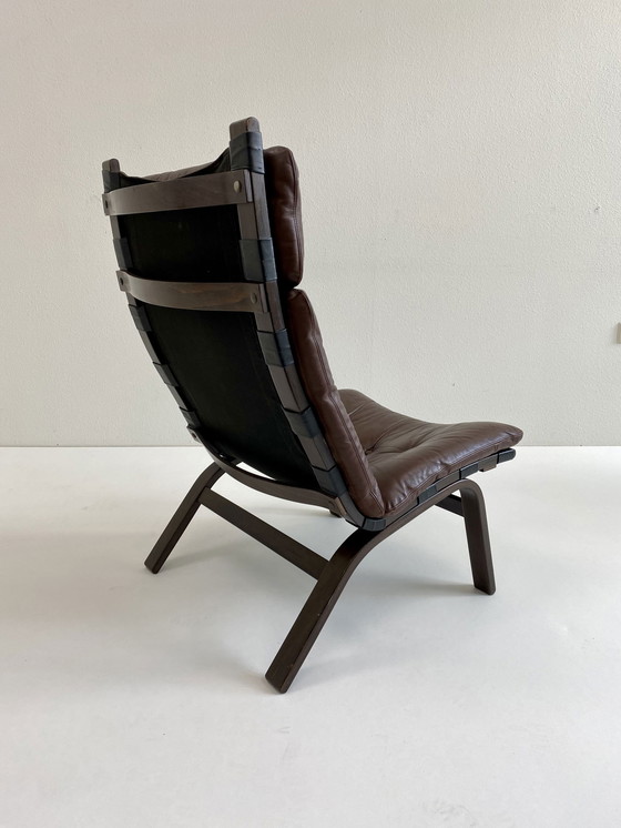 Image 1 of Bruin Leren Fauteuil Deens Design Farstrup 1972