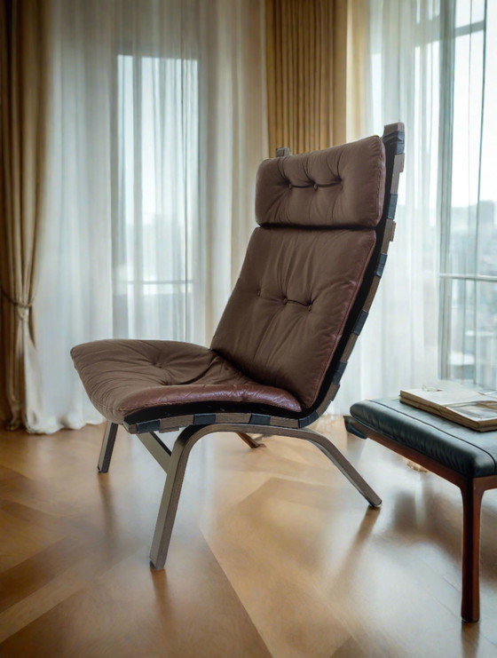 Image 1 of Bruin Leren Fauteuil Deens Design Farstrup 1972