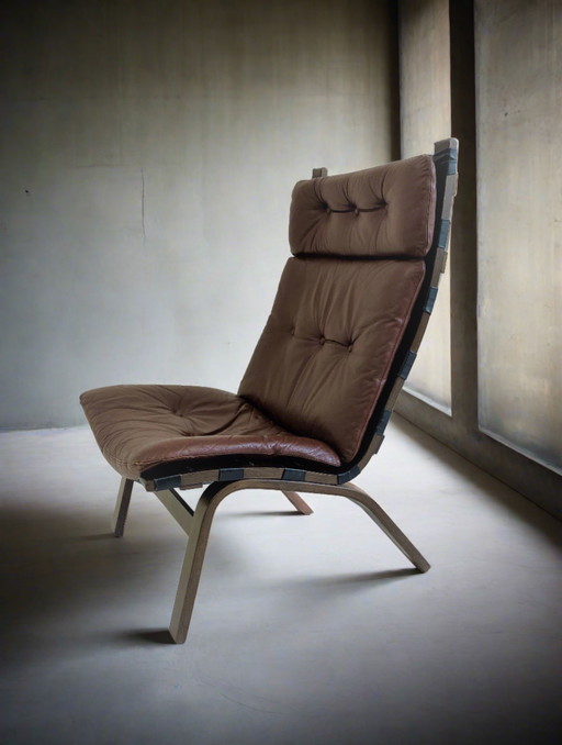 Bruin Leren Fauteuil Deens Design Farstrup 1972