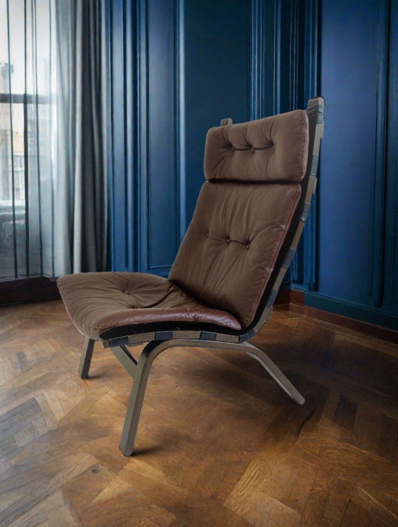 Image 1 of Bruin Leren Fauteuil Deens Design Farstrup 1972