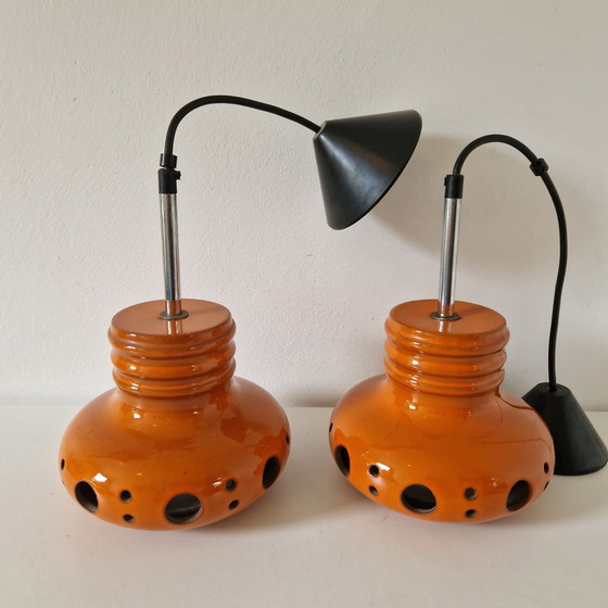 Image 1 of Herda Set Van 2 Oranje Vintage Hanglampen ²