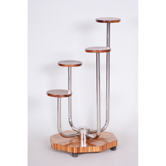 Image 1 of Vintage art deco houten en verchroomd stalen bloemenstandaard, Tsjecho-Slowakije 1930