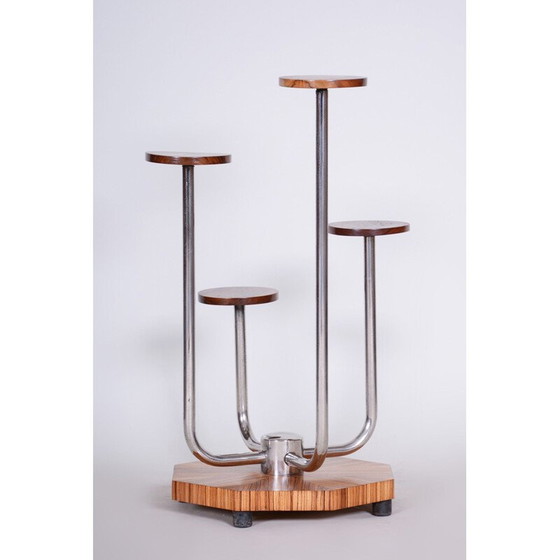 Image 1 of Vintage art deco houten en verchroomd stalen bloemenstandaard, Tsjecho-Slowakije 1930