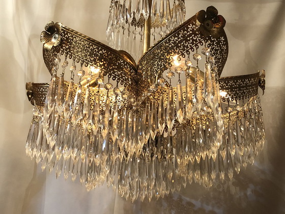 Image 1 of Hollywood Regency kristallen hanglamp