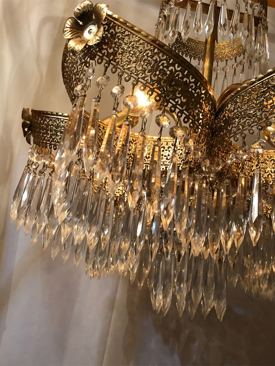 Image 1 of Hollywood Regency kristallen hanglamp