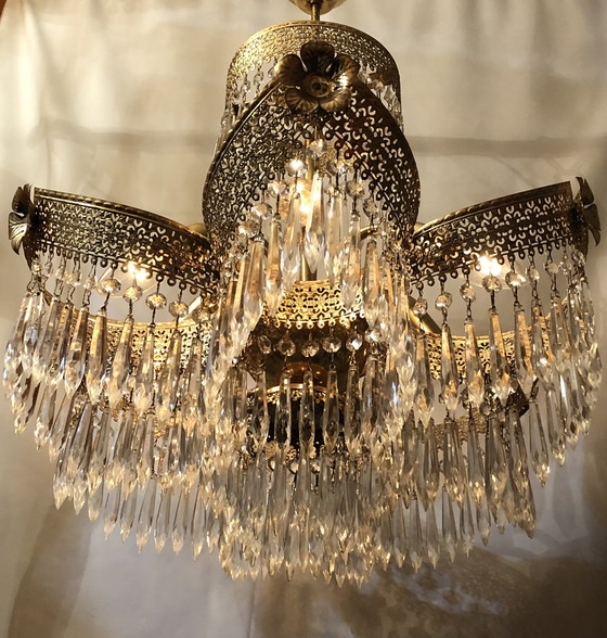 Image 1 of Hollywood Regency kristallen hanglamp