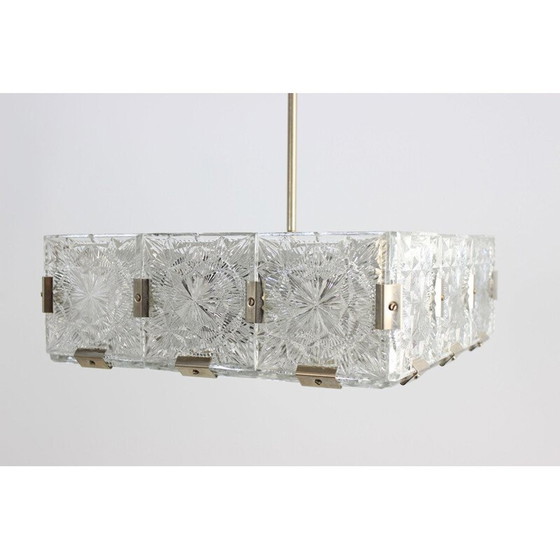 Image 1 of Vintage metalen en glazen plafondlamp van Kamenicky Šenov, Tsjecho-Slowakije