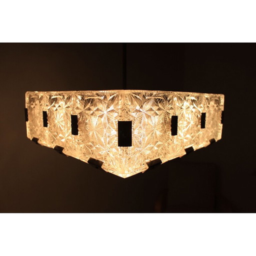 Vintage metalen en glazen plafondlamp van Kamenicky Šenov, Tsjecho-Slowakije