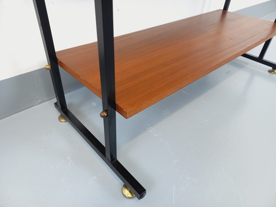 Image 1 of Vintage teak en zwart metaal 60's String Tomado stijl plank op poten