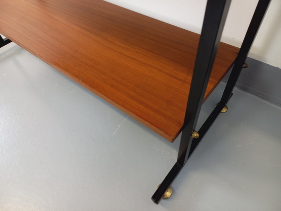 Image 1 of Vintage teak en zwart metaal 60's String Tomado stijl plank op poten