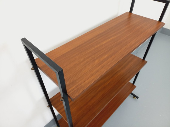 Image 1 of Vintage teak en zwart metaal 60's String Tomado stijl plank op poten