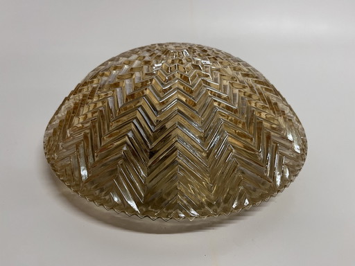 Schitterende Mid Century Geometrische Plafonnière Goudglans Amber Glashütte Limburg 